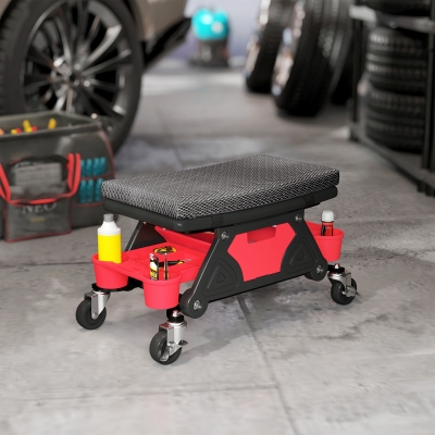 HOMCOM Taburete de taller móvil 135 kg, taburete de mecánico con ruedas giratorias a 360°, 64,5 x 33 x 35 cm, negro