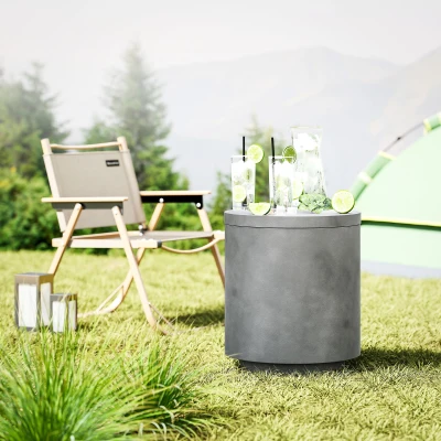 HOMCOM Mesa de Exterior, Mesa Auxiliar con Enfriador, Cubo de Hielo, Gris Claro