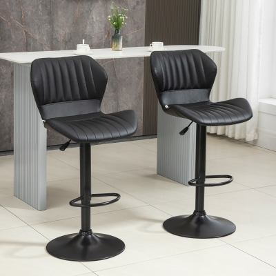HOMCOM Taburete de bar, juego de 2, ajustable en altura 48,5x55,5x90-110 cm, de cuero sintético y acero, Negro