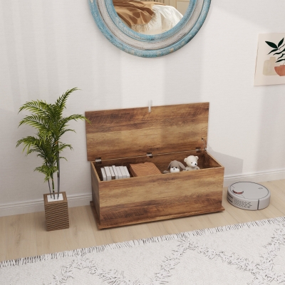 HOMCOM Baúl de almacenamiento, banco de almacenamiento con tapa abatible y bisagras de seguridad, 100 x 40 x 40 cm, marrón