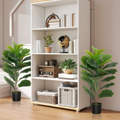 HOMCOM Lote de 2 plantas artificiales interiores 80 cm ficus árbol artificial con maceta de plástico y flocado verde