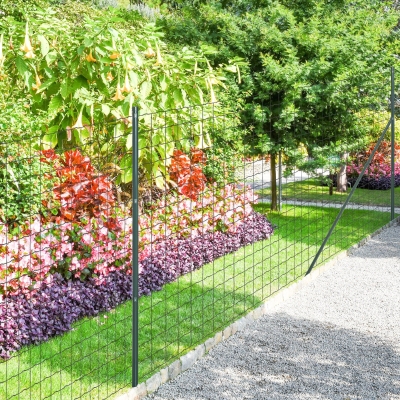Outsunny Malla de Alambre Soldada - Entremado 7,3L x 6,3l cm - Altura 2 m - Longitud 10 m - postes, Refuerzos Incluidos - Acero revestimiento PVC Verde
