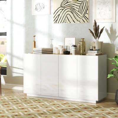 HOMCOM Buffet sala de estar buffet cocina 4 puertas de cierre suave y estantes ajustables 140l x 40An x 75Al cm blanco lacado