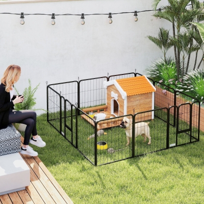 PawHut Parque para perros recinto para perros 12 paneles modular y plegable acero 2 puertas para cachorro interior exterior 60H cm negro