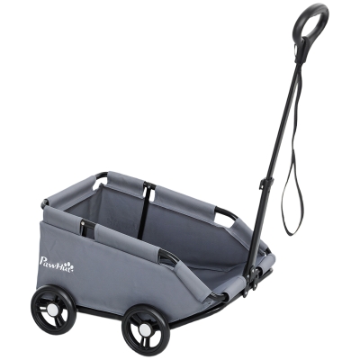 PawHut Cochecito para perro, carrito para perro pequeño plegable con 4 ruedas y manillar ajustable, 53x45x28 cm, Gris