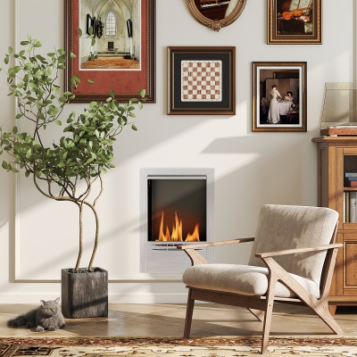 HOMCOM Chimenea de etanol en acero inoxidable, capacidad de 0,9 litros, vidrio templado, hasta 3,3 horas de combustión, plateada