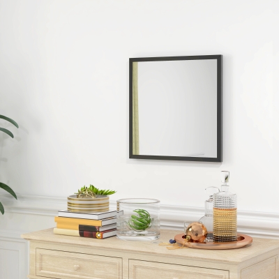 HOMCOM Espejo mural cuadrado 50 x 50 cm, marco de madera negro, ideal para baño, sala de estar o dormitorio