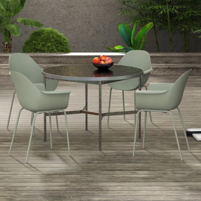 Outsunny Set de 4 sillas de jardín con respaldo/reposabrazos, resistentes a la intemperie, hasta 120 kg, plástico/metal, Verde