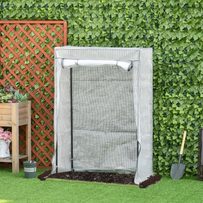 Outsunny Invernadero de jardín, invernadero de balcón, lona reforzada de PE, estructura de acero, puerta enrollable con cremallera, 100 x 50 x 150 cm blanco
