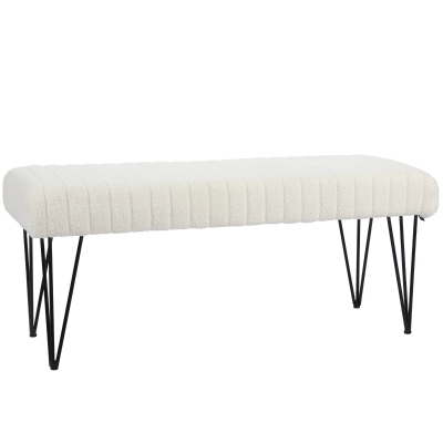 HOMCOM Banco pie de cama banqueta de tela bouclette Blanco con patas horquilla en metal Negro 118,5x46x49,5 cm Crema