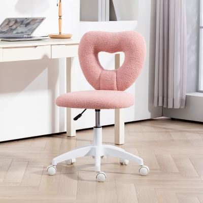 HOMCOM Silla de Escritorio, Silla de Oficina, Respaldo en Forma de Corazón, Acolchada, Rosa