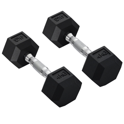 HOMCOM Hexagon Hanteln, 2er Set Hanteln mit gerändeltem Griff, Kurzhantelset aus Gusseisen, 2 x 4 kg, Kurzhanteln für Männer Frauen, Zuhause, Fitnessstudio, Krafttraining