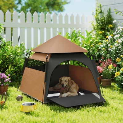 PawHut Tienda para Mascotas, Tienda de Campaña para Perros, Plegable, Resistente a la Intemperie, Caseta para Perros Grandes, Marrón Oscuro