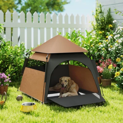 PawHut Tienda para Mascotas, Tienda de Campaña para Perros, Plegable, Resistente a la Intemperie, Caseta para Perros Grandes, Marrón