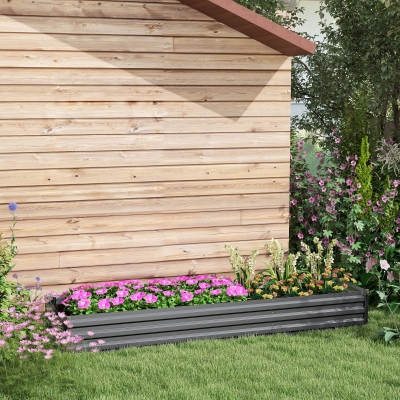 Outsunny Huerto elevado rectangular, cama de jardín elevada de acero galvanizado, fondo abierto, 240 x 60 x 30 cm, gris oscuro