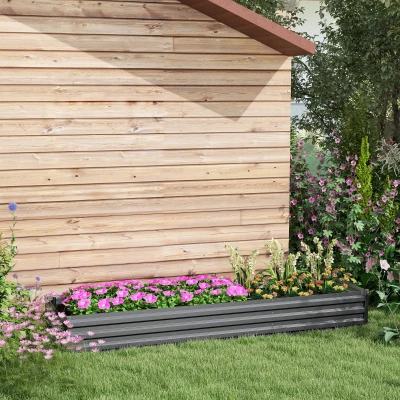 Outsunny Huerto elevado rectangular, cama de jardín elevada de acero galvanizado, fondo abierto, 240x60x30 cm, Gris oscuro
