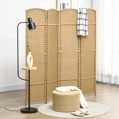 HOMCOM Separador de Ambientes de 4 Paneles Plegable, Pantalla de Privacidad para Sala de Estar, Dormitorio, Oficina en Casa, Madera
