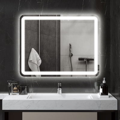 HOMCOM Espejo de baño rectangular LED función antivaho brillo ajustable función memoria 70 x 90 cm plata