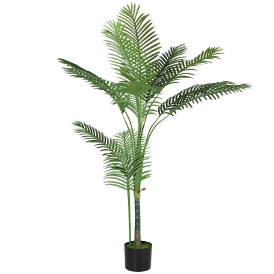 HOMCOM Künstliche Zimmerpflanze 150 cm, Areca-Palme Künstlicher Baum mit Kunststofftopf und Flockung, grün
