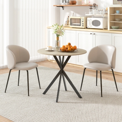 HOMCOM Mesa de comedor redonda para 2 personas con tablero de aspecto madera y patas cruzadas de acero, blanco roble