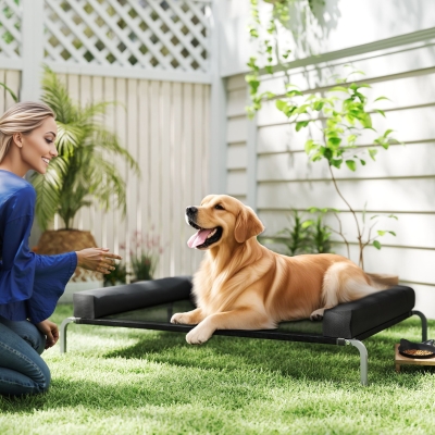 PawHut Cama elevada para perros refrescante, cama de campamento para perros interior exterior portátil, 130 x 90 x 30 cm, negro