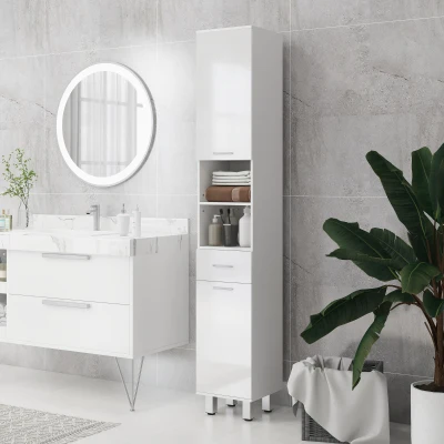 Kleankin Armario de baño, cómoda de baño, con estantes y cajón ajustable, Blanco