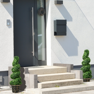 HOMCOM Árbol Artificial en Espiral de Boj, Set de 2 Plantas Artificiales, con Maceta, Altura de 90 cm, Verde
