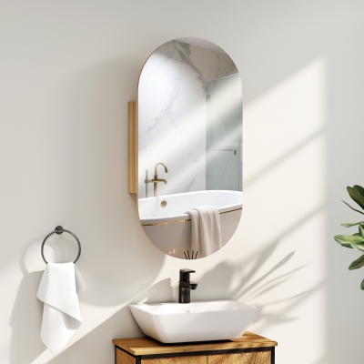 HOMCOM Armario de baño de pared con espejo ovalado 45x90 cm moderno sin marco madera natural