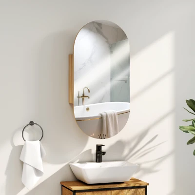 HOMCOM Armario de baño de pared con espejo ovalado 45x90 cm moderno sin marco madera natural