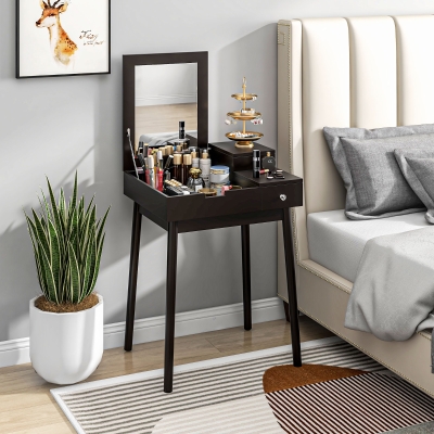 HOMCOM Tocador con espejo mesa de maquillaje, 2 cajones, espejo plegable para dormitorio, sala de estar, 60x50x85,5cm, negro