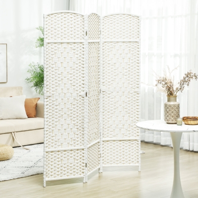 HOMCOM Paravent interior de madera 3 paneles separador de ambientes plegable para salón, habitación 135 x 180 cm blanco