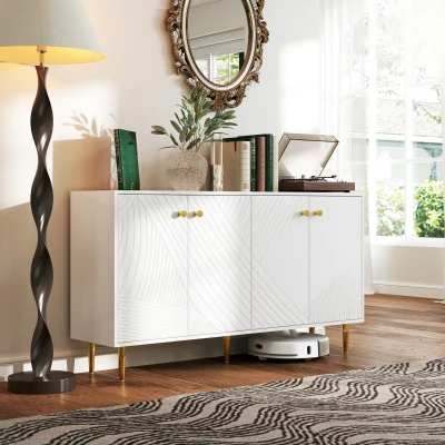 HOMCOM Buffet sala mueble de almacenamiento con estantes ajustables, armarios con puertas, 140x35x77,5 cm, Blanco