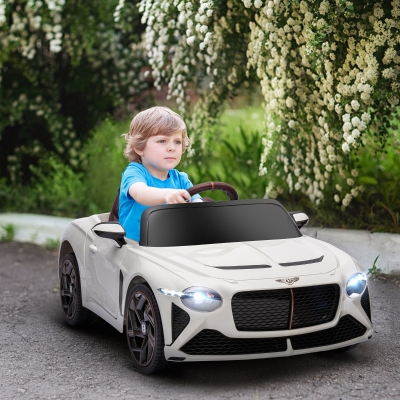 HOMCOM Coche eléctrico para niño de 3 a 5 años 2 motores 12V 25W 3-5 Km/h control remoto 2,4G Bentley Bacalar blanco