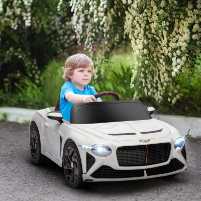 HOMCOM Coche eléctrico para niño de 3 a 5 años 2 motores 12V 25W 3-5 Km/h control remoto 2,4G Bentley Bacalar Blanco