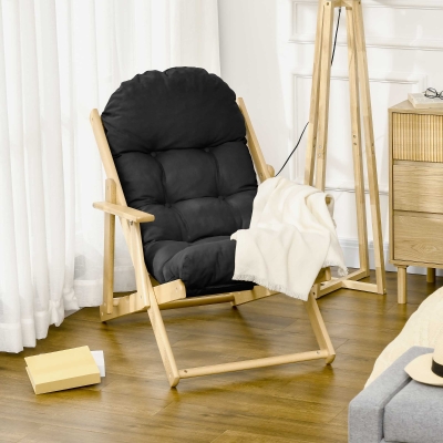 HOMCOM Sillón Chaise de Salón Plegable e inclinable en Madera Sillón Relax Confortable con Cojín capitoné grueso