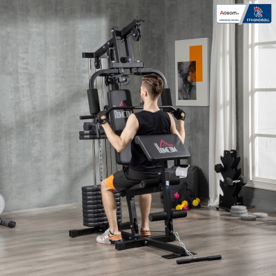 Estación de musculación fitness - Colaboración Aosom.es x FFHandball - 12 bloques de peso de 5,5 kg - 135 x 103 x 210 cm