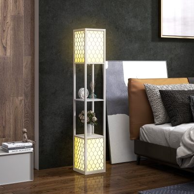 HOMCOM Lamparón estantería 2 lampes 2 étageres 4 niveaux MDF gris motif nid d'abeille 26 x 26 x 156 cm gris