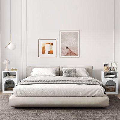 HOMCOM Juego de 2 mesitas de noche, mesa de noche con compartimentos abiertos, diseño arqueado, 40 x 30 x 60 cm, blanco