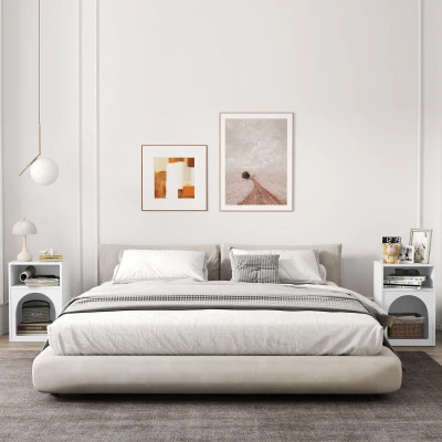 HOMCOM Juego de 2 mesitas de noche, mesa de noche con compartimentos abiertos, diseño arqueado, 40x30x60 cm, blanco