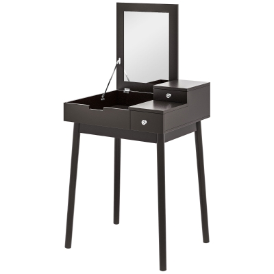 HOMCOM Tocador con espejo mesa de maquillaje, 2 cajones, espejo plegable para dormitorio, sala de estar, 60x50x85,5 cm, Negro