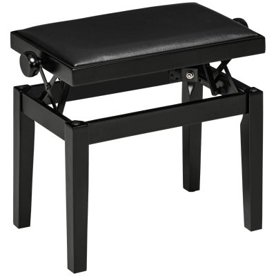 HOMCOM Banco de Piano, Taburete de Piano, Ajustable en Altura, Elegante Cuero de alta calidad, Madera de caucho, Negro, 63x33x56 cm