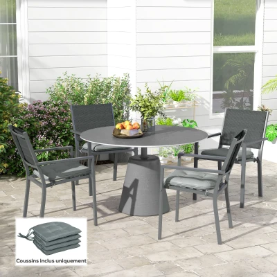 Outsunny Set de 4 Cojines de silla de jardín acolchado Relleno 4 cm Tela de Poliéster 43x41 cm Gris