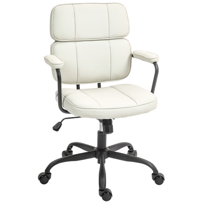 HOMCOM Silla de oficina con función de balanceo, altura ajustable y giro 60,5x59x89-97 cm, Crema