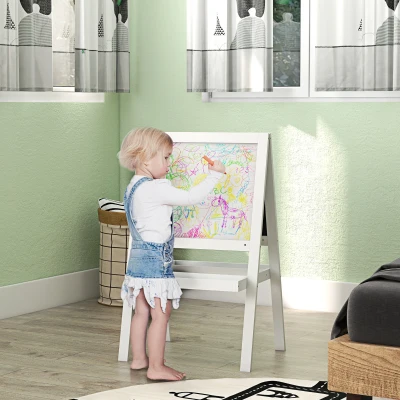 AIYAPLAY Tabla caballete infantil 2 en 1 cara ardoise magnético y cara tablero Negro de tiza Blanco