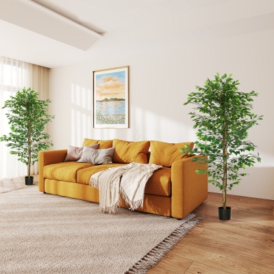 HOMCOM Lote de 2 plantas artificiales ficus altura 1,80 m tronco ramas liana musgo hojas gran realismo maceta incluida Verde