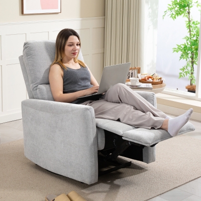 HOMCOM Sillón reclinable fauteuil relax manual, con reposapiés y respaldo ajustables, asiento acolchado, tela de lino, gris