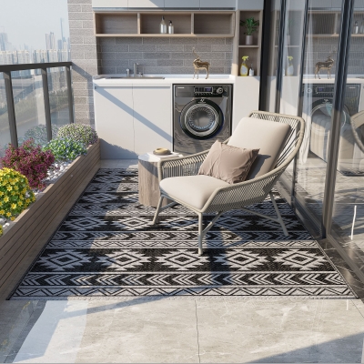 Outsunny Alfombra de exterior impermeable, diseño reversible, fibra de plástico de alta calidad, Negro+Gris, 182x274 cm