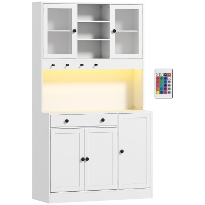 HOMCOM Mueble de almacenamiento con iluminación LED, armarios y cajón, puertas de cristal, control remoto incluido, blanco