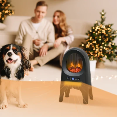 HOMCOM Calefacción Eléctrica, 3 Modos, 10-49° C, con Control Remoto, Llamas LED, Independiente, Negro, 33,7x25,5x60,4 cm