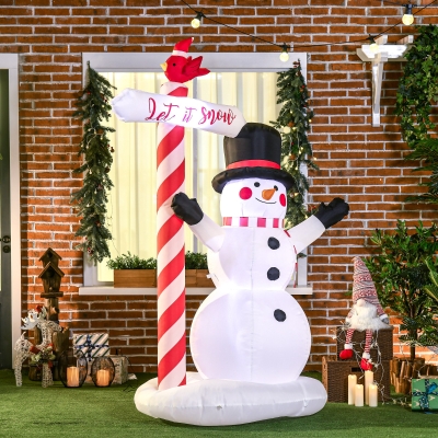 HOMCOM Muñeco de nieve inflable con cartel 3 LED poliéster impermeable altura 213 cm Blanco